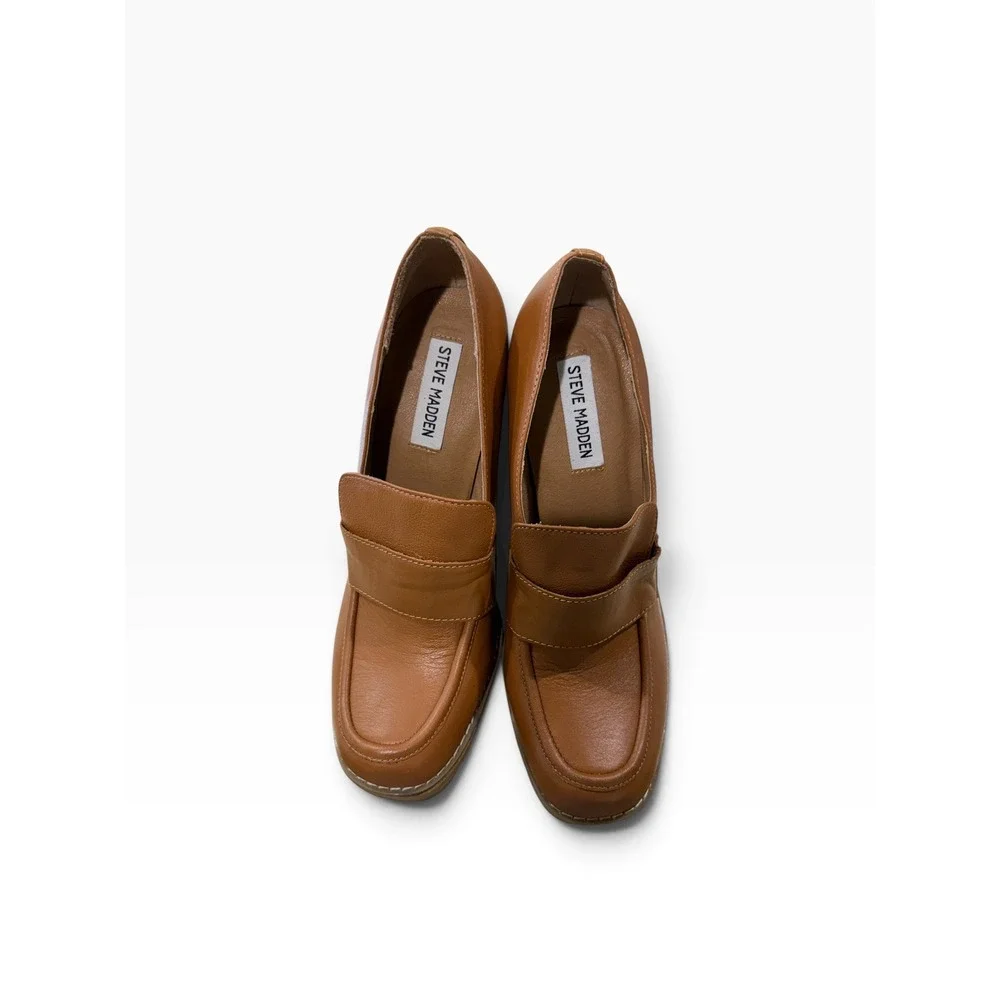 Steve Madden Odette Brown Leather Platform Loafers Chunky Block Heel 9M y2k 90s